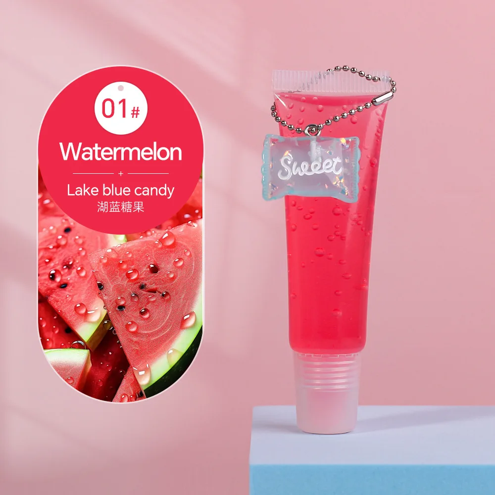 Logo free lip gloss keychain fruit flavor fading lip lines rainbow moisturizing lip gloss