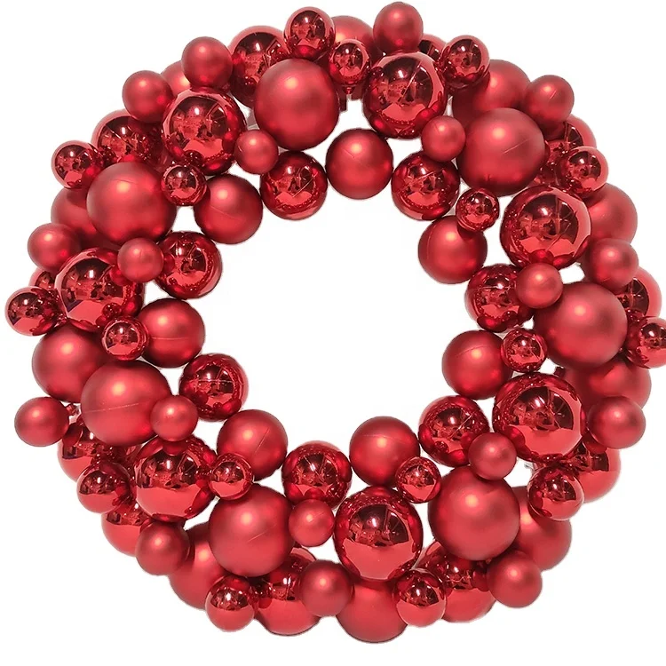 Bauble wreaths red xmas ornaments 45cm christmas ball wreath with plastic base christmas decoration supplies