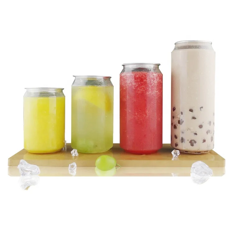 Soda Plastic PET Cans Wholesale 250ml 330ml 500ml 650ml Plastic Transparent Pet Can Custom Clear Soda Jar With Aluminum Lids