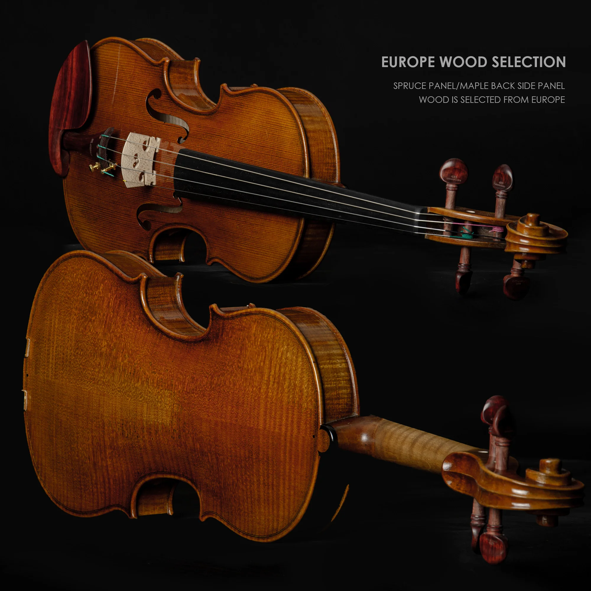 CHRISTINA V06C Professional Solid Wood Violin Set with Free Case and String Bow Spruce Face Maple Back/Side