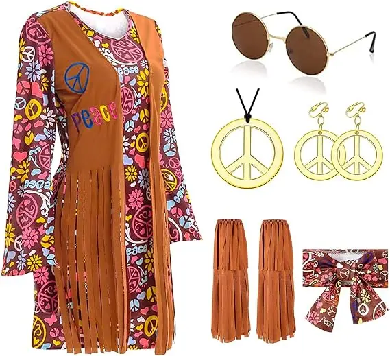 70s Fancy Dress Women Disco Fancy Dress Costume Women Outfits Hippie Costume Accessories Hippie Clothes 60s 70s Hippy Fancy Dres
