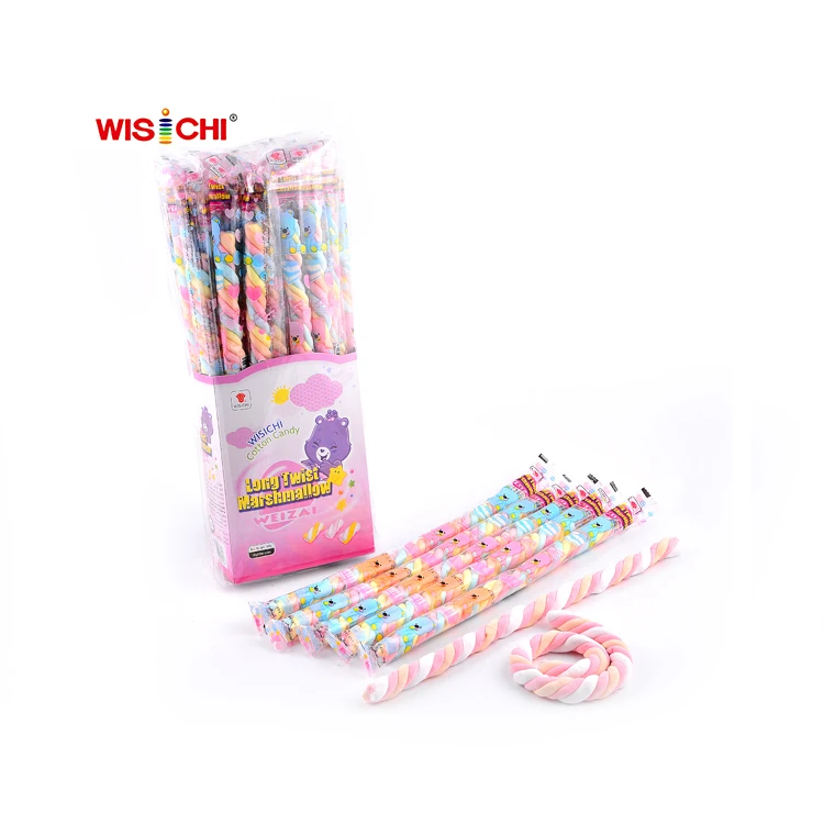 Free sample 16g multicolour individual packing long twisted marshmallow soft and fluffy marshmallow