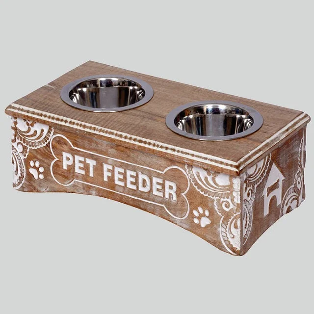  Comfortable Premium Raised Wooed Pet Feeder for Cat and Dog Bowls at best rate
