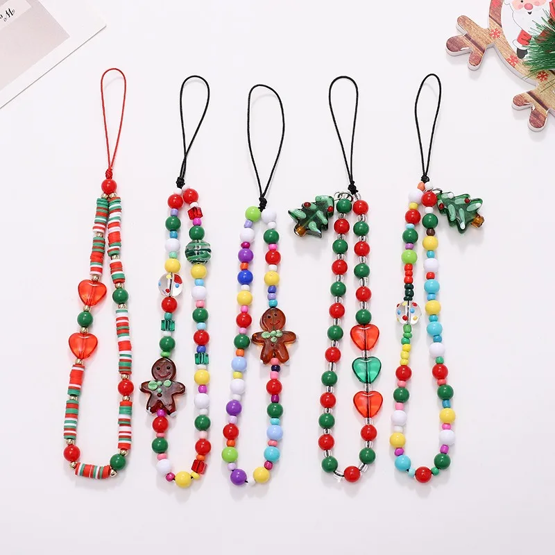 2024 Minimalist Christmas Series Beaded Mobile Phone Hanging Rope Anti loss Anti drop Wrist Pendant Jewelry