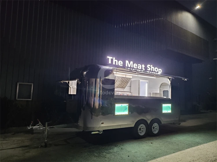 Factory Wholesale Mirror Stainless Steel Airstream Fully Equipped Fast Food Truck Outside Best Selling Mobile Food Trailer