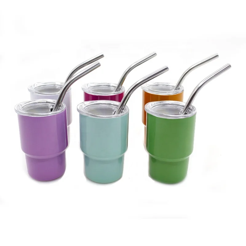 Miniature 3oz Mini Tumbler Shot Glass with Straw Lid