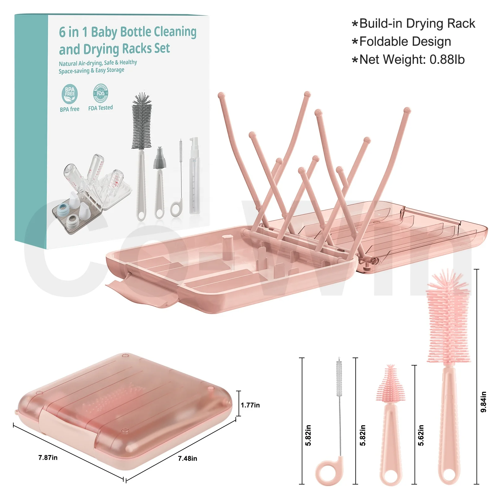 6 in 1 travel bottle brush baby milk bottle brush silicone baby bottle brush cleaner set