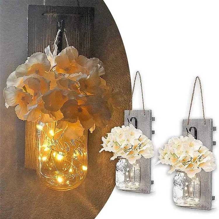 DIY Different Style Rustic Wall Sconces Mason Jars Wood Hanging LED String Lights Mason Jar Sconces For Home Decoration