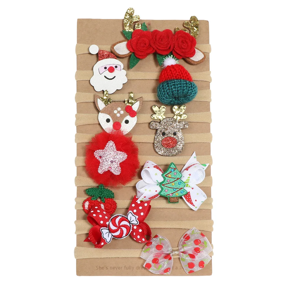 10 PCS/SET Christmas Gift for Children Hair Band Accessories for Kids Ribbon Hair Bow Ties Elastic Hairband Girls Headband