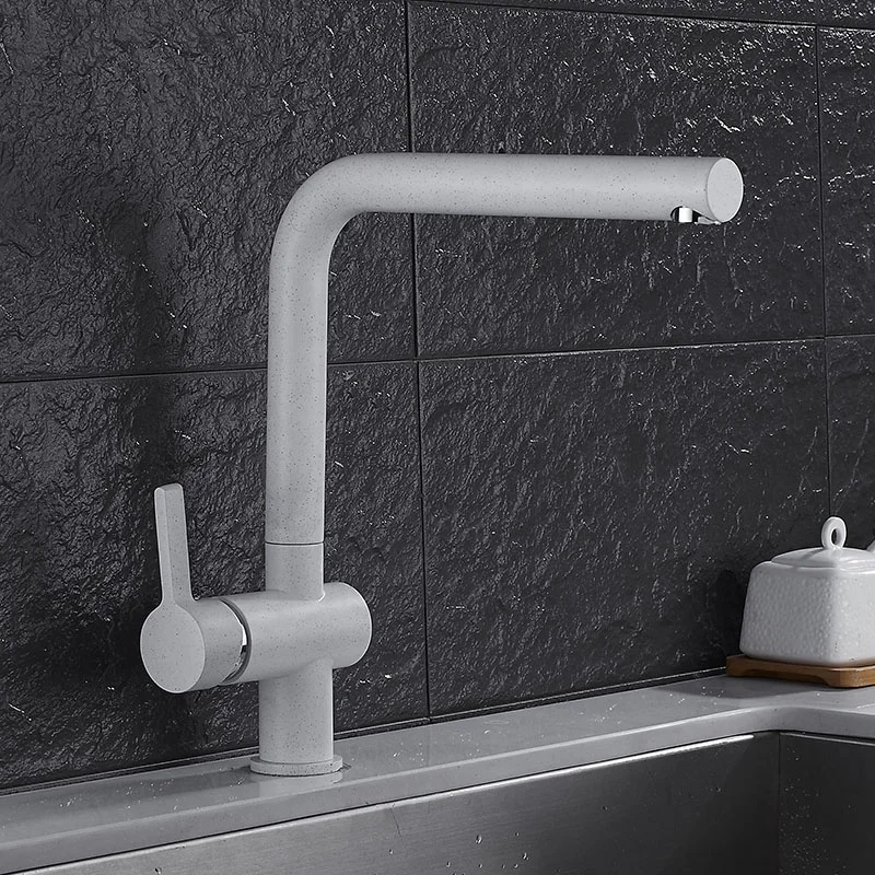 Modern Single Hole Hot Cold Water Mixed Sink Tap 360 Degree Rotation Single Handle Brass White Granite Kitchen Faucets