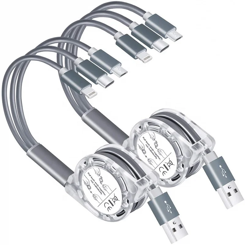 CE umigi 1,2 м 3.0A многократной зарядки Шнур адаптер 3in1 Выдвижной usb-шнур для телефонов, зарядное устройство, кабель USB Type-C, Micro android iPhone
