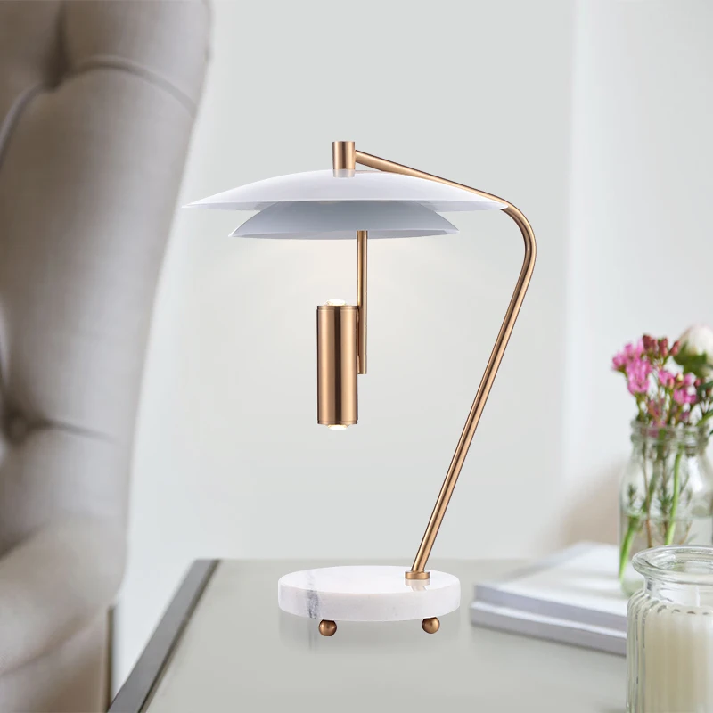Modern Home Bed Side Iron & Marble Table Led Reading Lamp For Bedroom