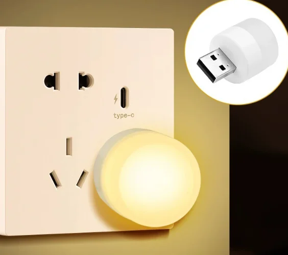 USB Lights by Night, Mini LED Bulb, Plug-in, Warm White, Compact, Ideal for Bedroom, Bathroom, Nursery, Hallway, Kitchen Car USB
