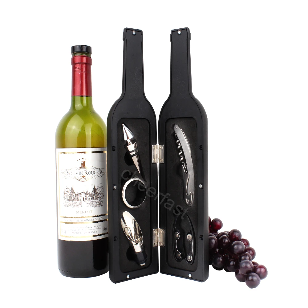 Cheaper  wine bottle shaped gift set and Wine Accessory Gift Set and 5pcs wine accessories gift set in bottle shaped
