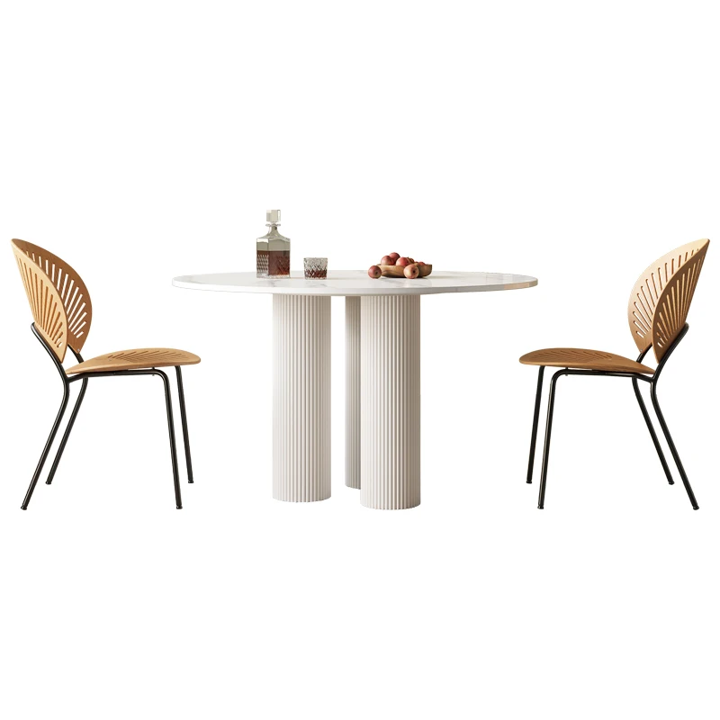 Minimalist Cream Style Slate Small Round Table Small Household Roman Column Round Dining Table and Chairs