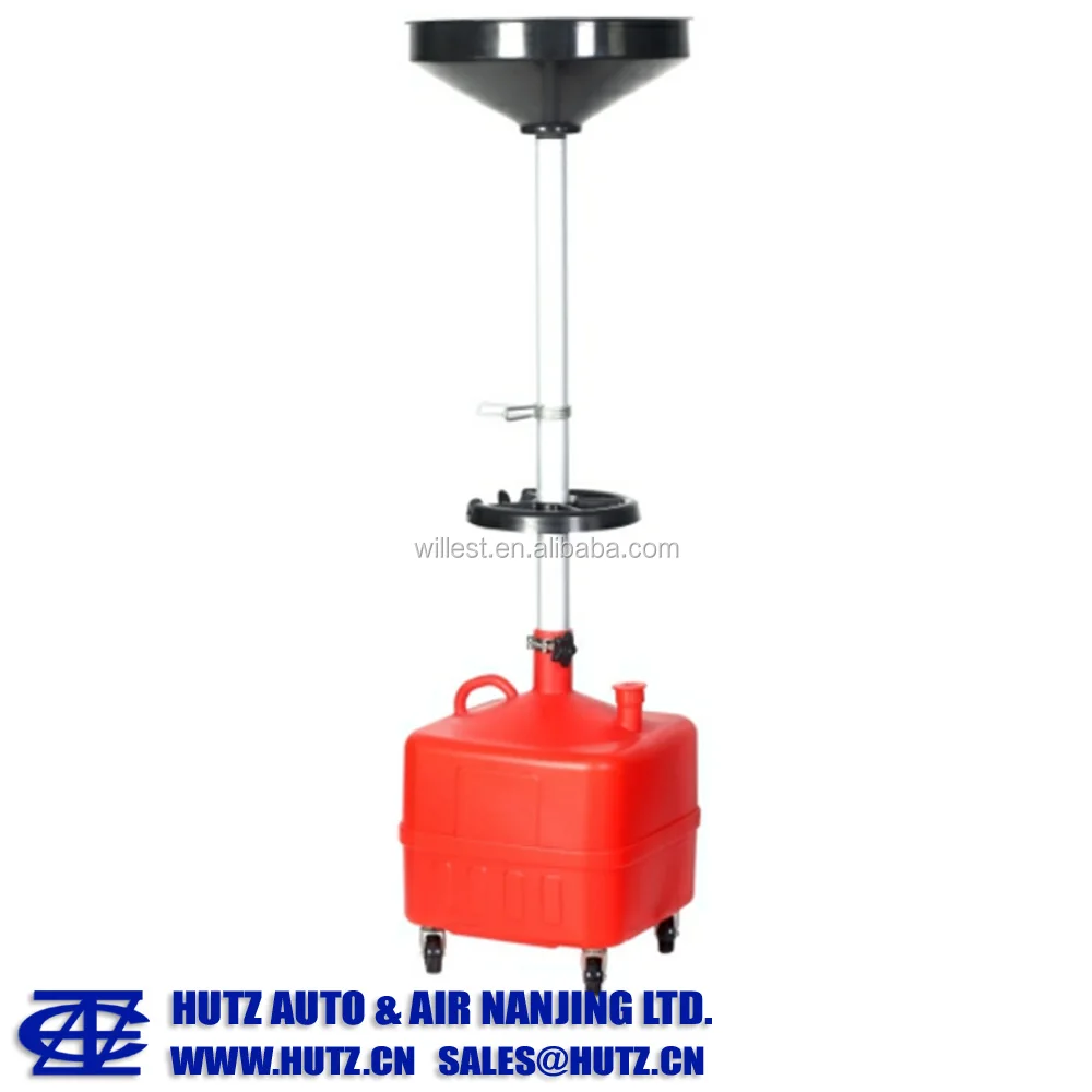 Engine oil extractor changer tank HUTZ 35L manual operate plastic waste oil collector trolley OD35E04C car repair oil drainer