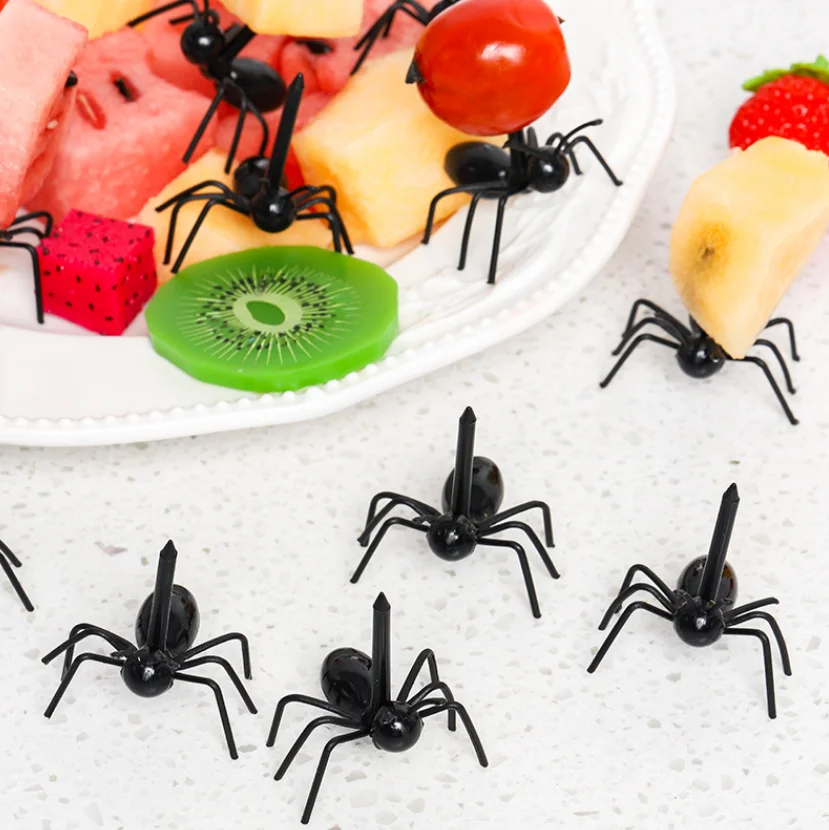 6 Pcs ABS Ant Moving Creative Shape Fruit fork Party Dessert Bread Stick For Bento Box Decoration Stick