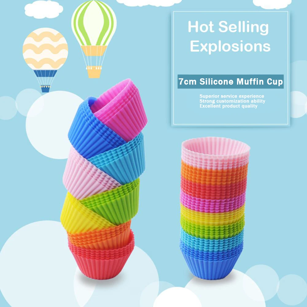 Hot Sale Heat Resistant Reusable Non-Stick Cake Baking Muffin Cups Molds Silicone Cupcake Liner