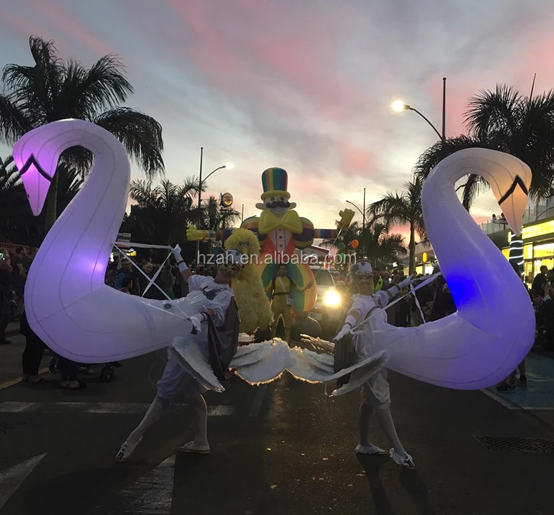 White Inflatable LED Walking Swan Costume for Carnival Parade Performance