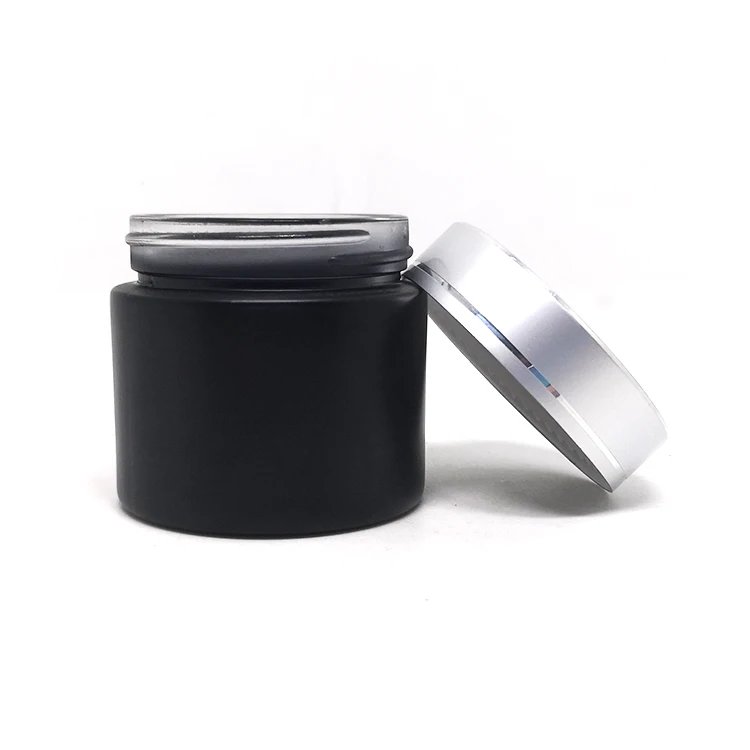 2 oz empty body scrub jars matte frosted amber black glass cream jar with silver screw caps (1600385943745)