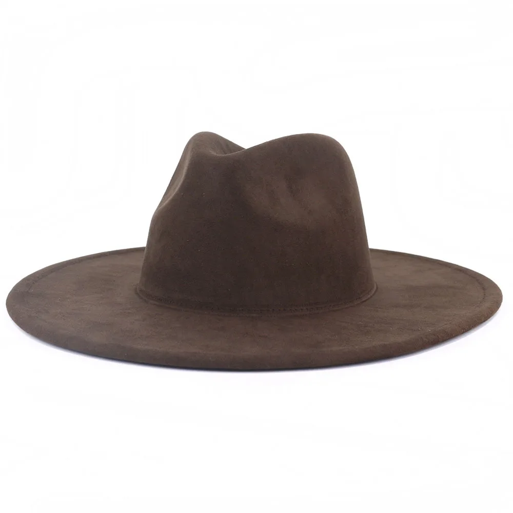 Fashion Suede Fedora Hat for Women Men Classic Sombrero Flat Wide Brim Jazz Panama Cap
