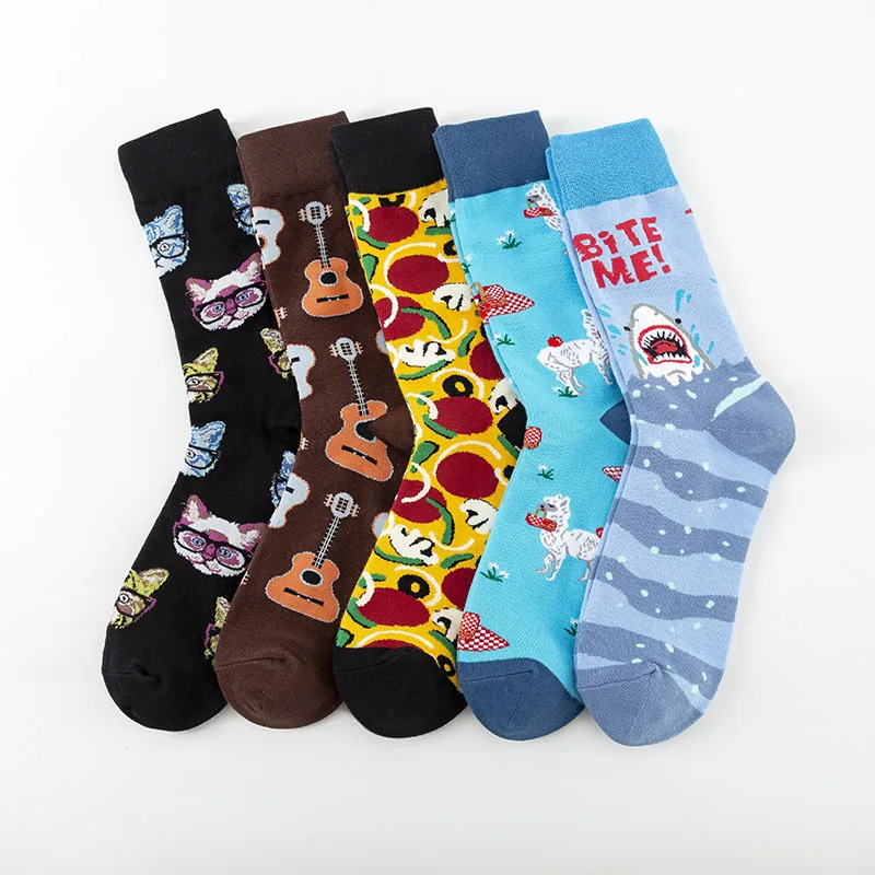 Animal shark custom design socks men cotton crew happy socks 2020 new wholesale fashion