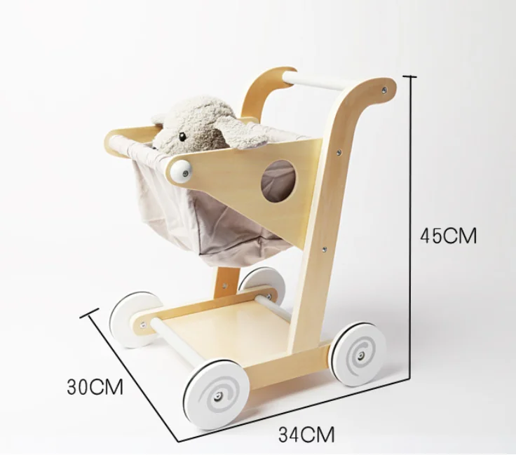 Wholesale Cute Wooden Home Shopping Cart New Design High Quality Boys Girls Simulation Role Playing education Toys