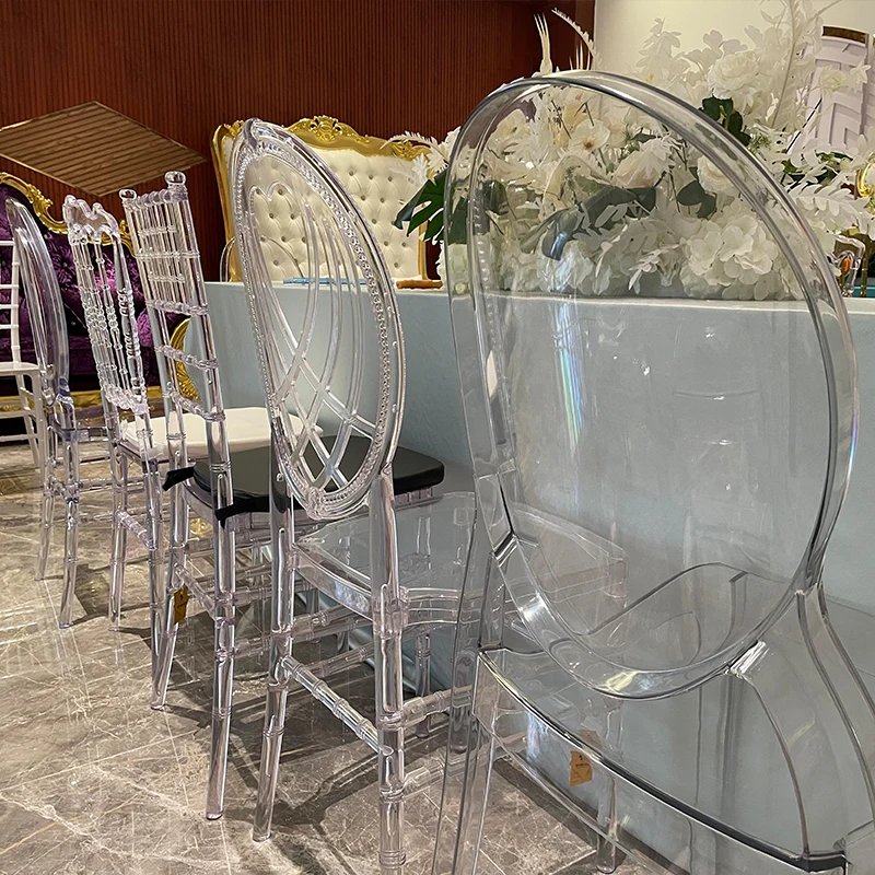Hotel Chair Dining Chairs Hotel Furniture Transparent Clear Plastic Stainless Steel for Events Modern One Piece Design 4pcs/ctn