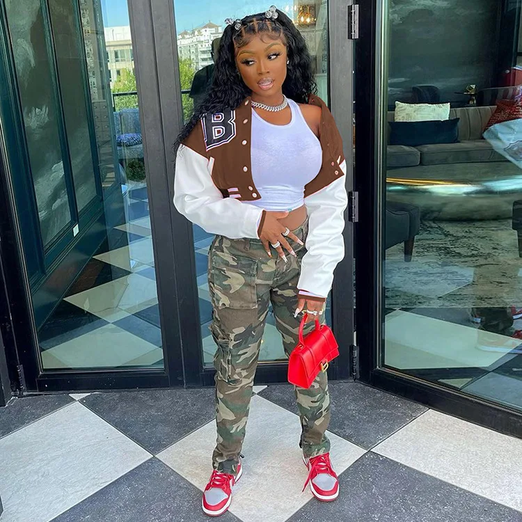 2021 Custom Fall Jacket Short Coats Womens Fashion Cropped Bomber Letterman Baseball Jackets