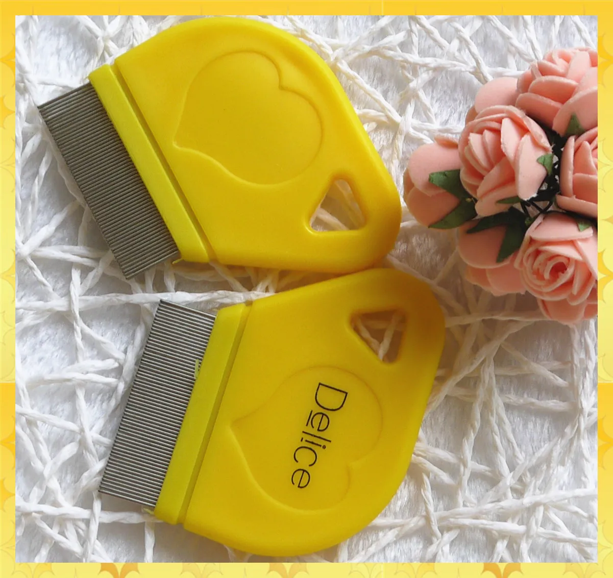 Heart Shape Handle Kids Hair Lice Nit Louse Tick Flea Cleaning Removing Comb With Stainless Steel Needles