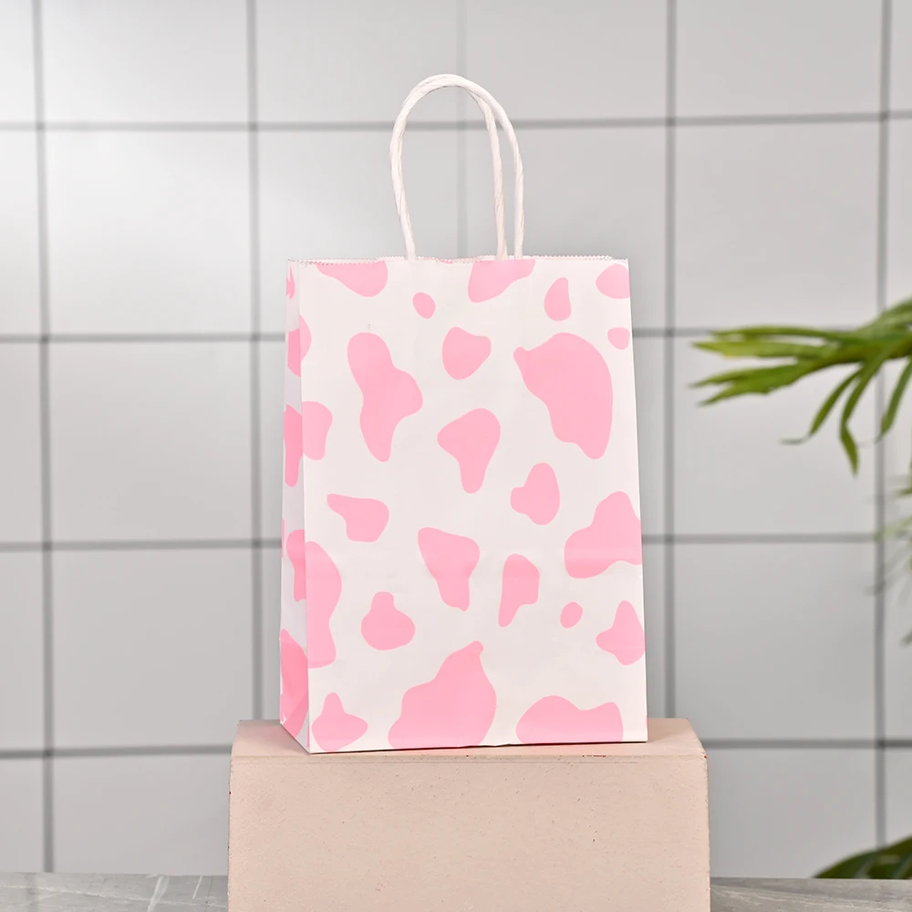 STOCK 21*15*8cm Birthday Party Kraft Paper Bags Printing Party Decoration Animal cow Gift Bags Kids Tote Bag