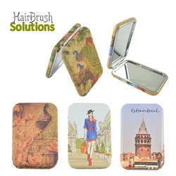 High Quality Luxury Customized Small Mini Craft Double Sided Mirror PU Leather Compact Fold Makeup Pocket Mirrors with Logo