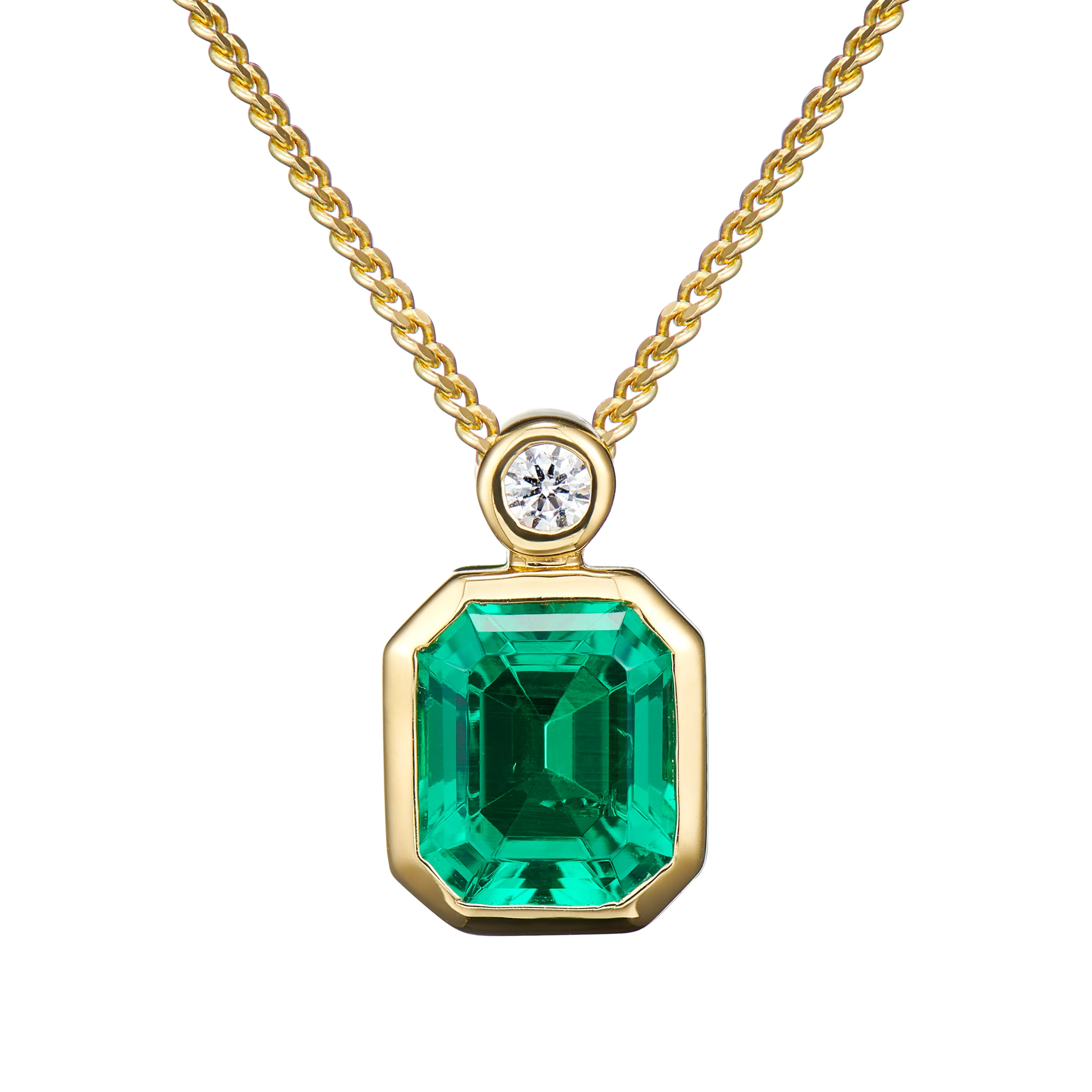 Classical fine jewelry necklace emerald gold plated green zircon pendant 925 silver chain necklaces