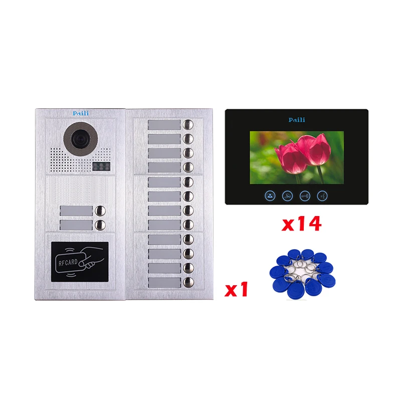The 7 ' video door telephone intercom system has 14 displays, which are used for the visual intercom system of 14 apartments