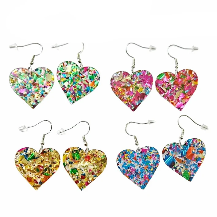 2024 New Acrylic Valentine Glitter Earrings Heart Shape Earring For Gifts Woman