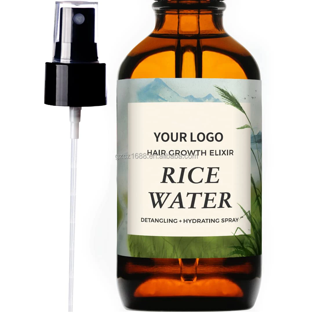 Private Label Natural Organic Herbal Rice Water Hair Growth Essence Spray Fast Hair Growth Preventing Hair Loss