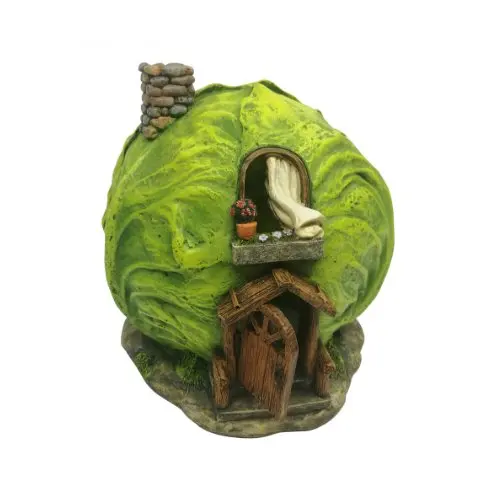 Poly resin Cabbage fairy garden plants window with curtain flower pot fairy garden decor Miniature House Solar Powered Led Light