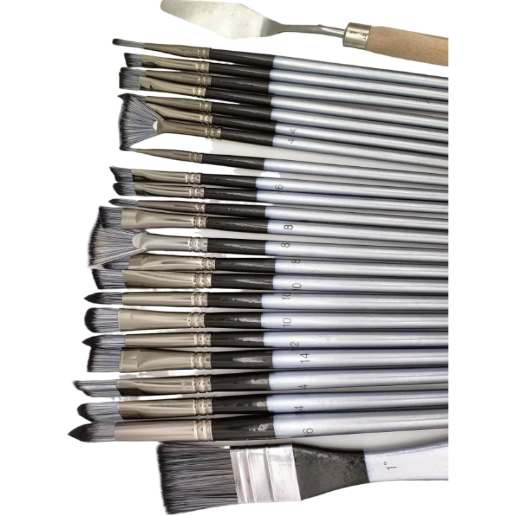 High Quality 24Pcs Double Color Nylon Hair Natural Wooden Handle Watercolor Artist Brush Set