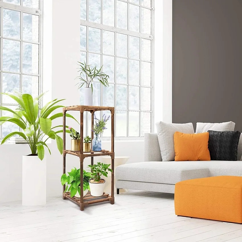 Indoor 3-Tier Plant Stand, Bamboo Wood Plant Stand, Stand for Pots and Vases - Natural Bamboo Color