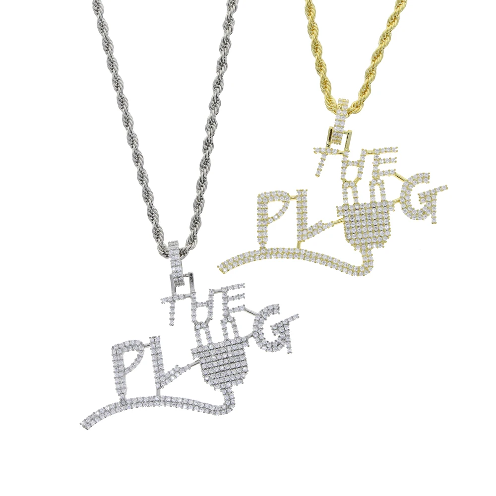 new punk iced out bling cubic zirconia letter pendant initial necklace men boy hip hop rope chain