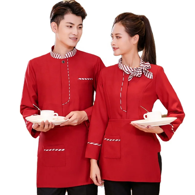 Waiter work clothes long-sleeved autumn and winter staff uniform catering Chinese restaurant hotel uniform