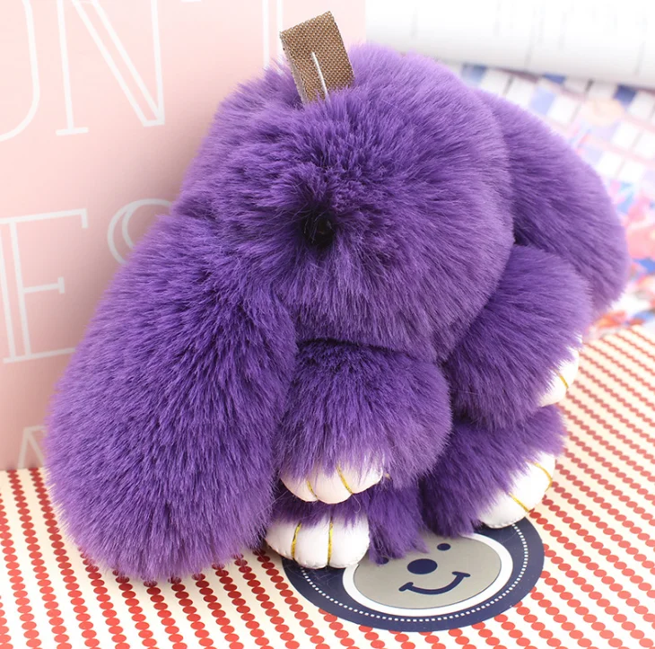 Plush Bunny Women Fur Pom Pom Keychain 14cm Angel Rabbit Key Ring Hare Pompom Plush Dolls Toy Girls Bag Car Key Pendant