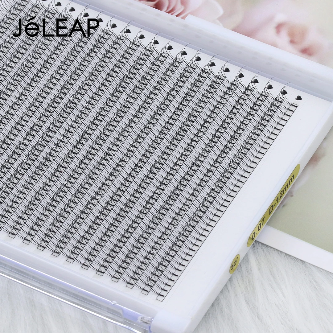 Korea PBT Fiber Matte Black Soft Ellipse Lash Extension 0.07 D 12mm Big Tray 3D Flat Hybrid Short Stem Premade Fan Lashes