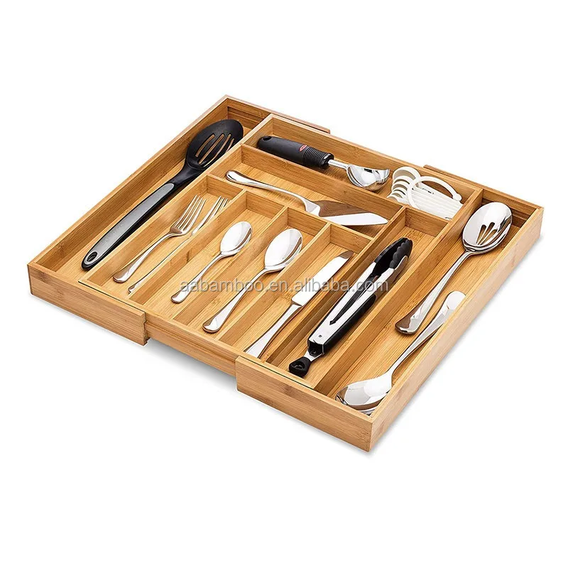 Большая раздвижная Складная раскладная выдвижная регулируемая кухонная утварь бамбуковый деревянный ящик-Органайзер