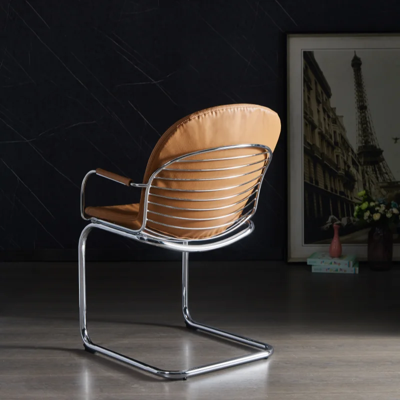 Metal Furniture Modern Backrest Dining Chair for Living Room Leather Seat Chairs Metal Frame
