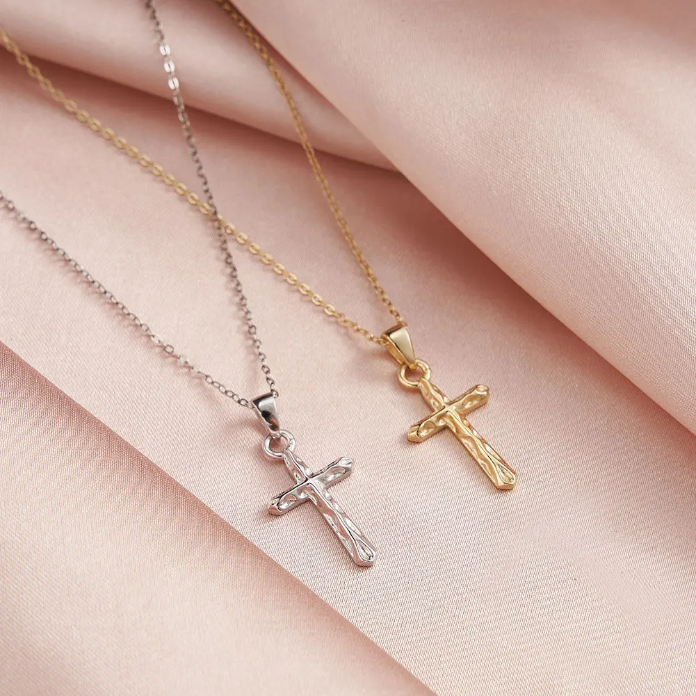 Factory Wholesale 14K Gold Plated S925 Solid Sterling Silver Cross Pendant Necklace Fine Jewelry for Women and Girls