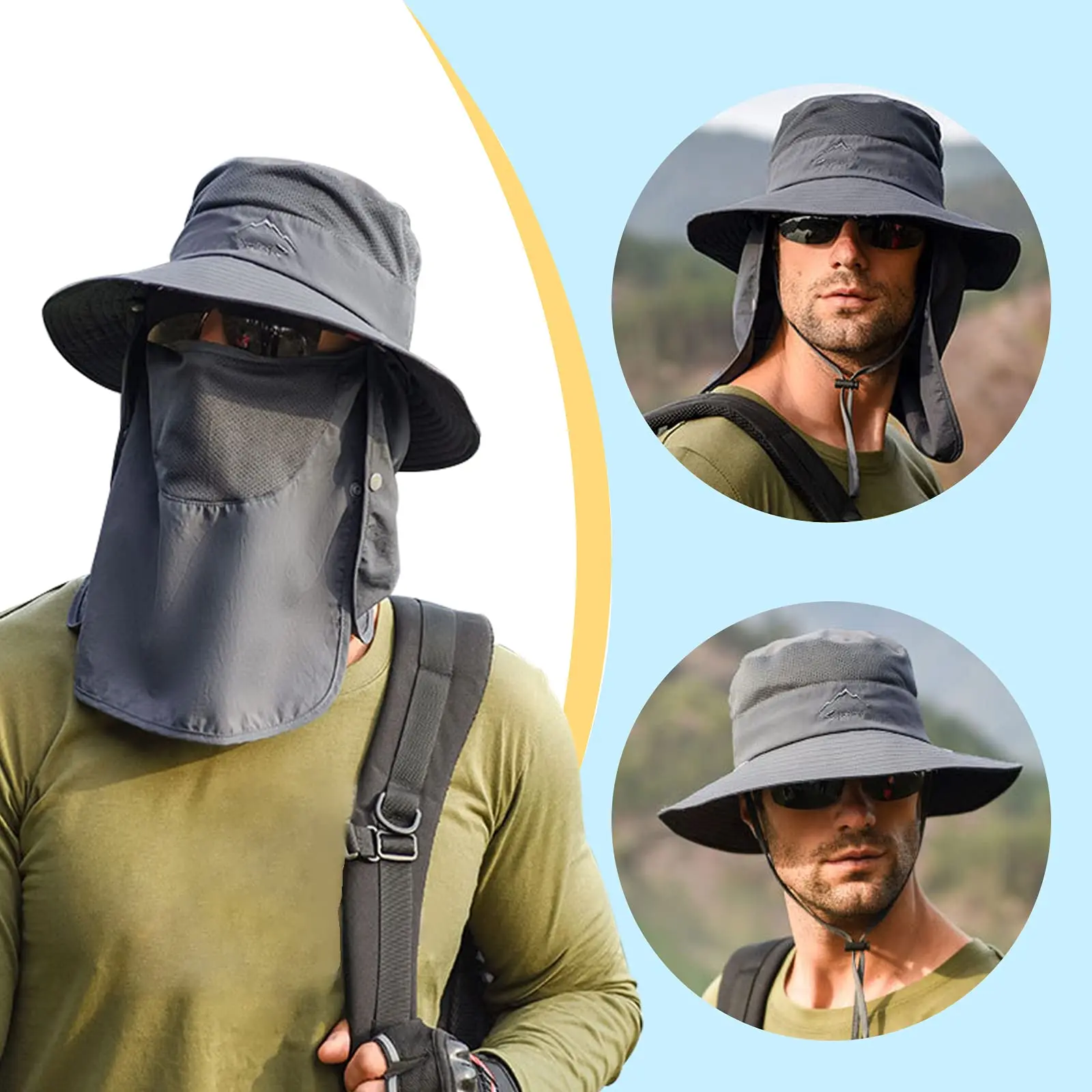 summer mesh outdoor breathable sun UV wide brim bucket man fishing hat with ear and neck cover