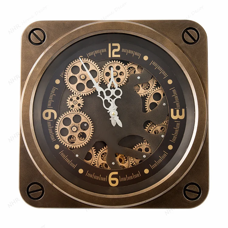 Mounted Clock For Living Room Luxury Metal Gear Wheel Clock