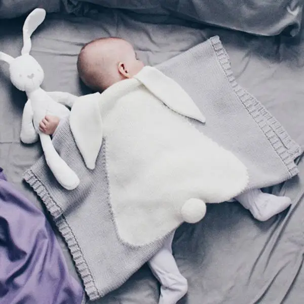Comforter Warm Cute Knitted Newborn Baby Blankets Big Rabbit Ear Blanket Swaddle Bath Towel Toddler Bedding Blankets For Kids