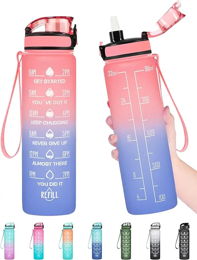 GoalFit 2024 Fashion Customized 30oz Water Bottle Colorful Plastic with Sling and Straw for Direct Drinking for Travel